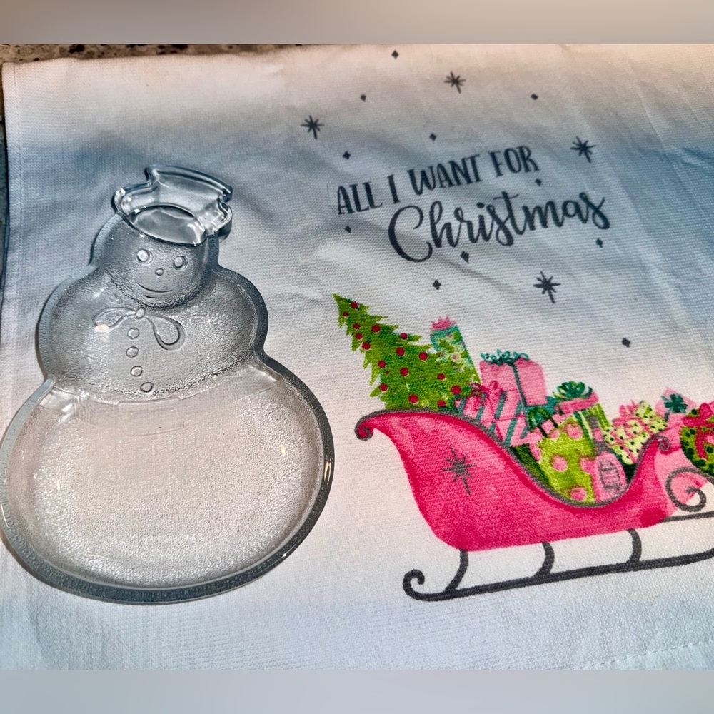 Vintage Celebrations Crystal Clear Snowman Glass Dishes.